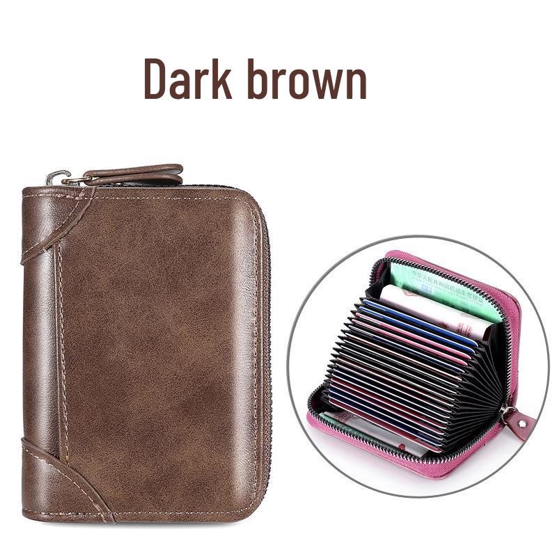 Retro-Farbe Leder-Akkordeon Multi-Kartenhalter mit Ausweis- und Buskartenfächern