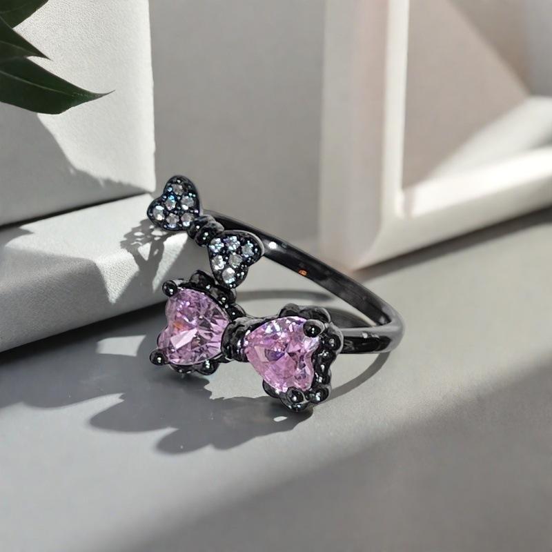 Sweet And Cool Pink Diamond Bow Series Open Ring Women'S Light Luxury Temperament Niche Design High-End Fashion Index Finger Ring