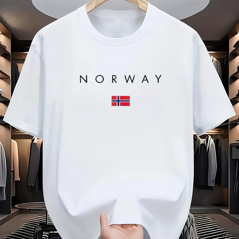 

Мужская летняя хлопковая модная спортивная повседневная свободная готическая футболка с принтом узора НОРВЕГИЯ, круглым вырезом и коротким рукавом M