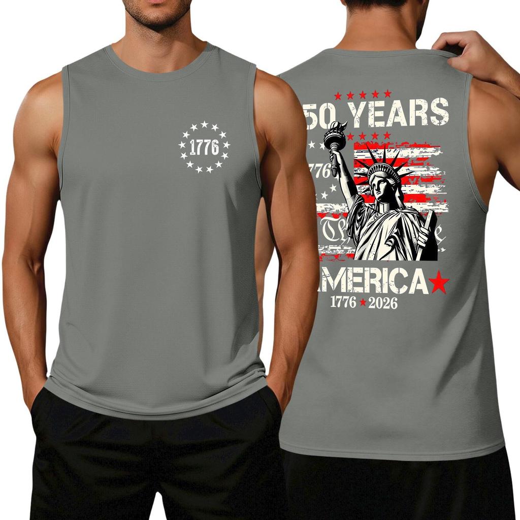 Men's Loose Fit Sleeveless Tank Top Casual Flag Print Graphic Tee WE THE PEOPLE 250 Years Commemorative Design Summer Shirt