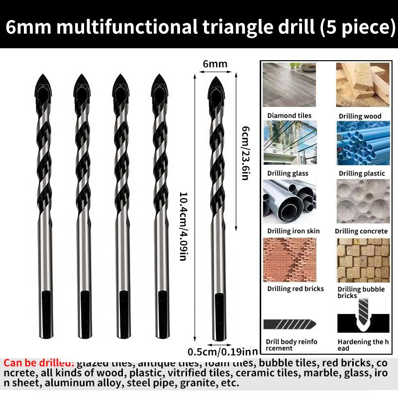 Multi-Functional Triangle Diamond Drill Bit Set – Carbide & Tungsten for Ceramic, Tile, Concrete, Brick, Wood, Glass & Metal