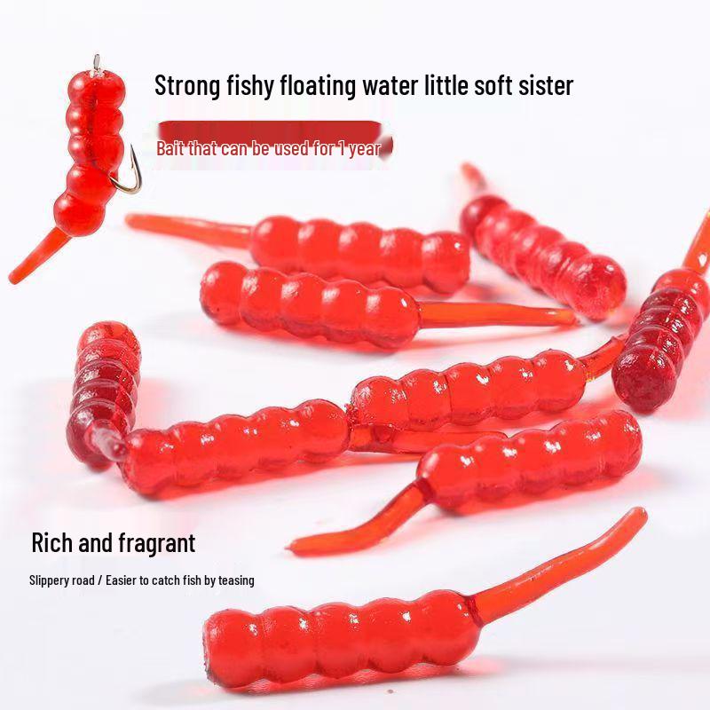 Dynamic Floating Maggot Lure: Soft Bead Simulation for Attracting Carp & Crucian with Earthworm & Redworm Scent.