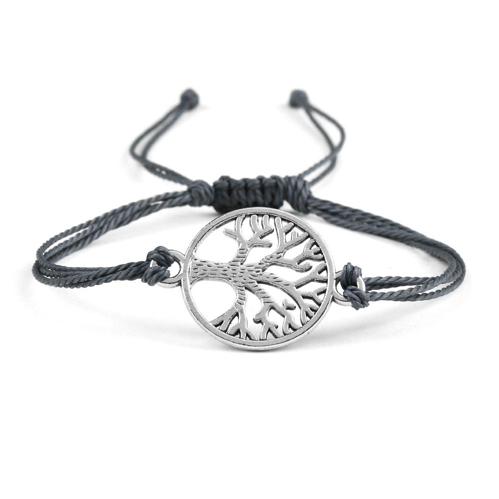 26Colors Wax Thread Braided Bracelets Charm Silver- Tree of Life String Bracelet Adjustable Bangles Friendship Gift Jewelry
