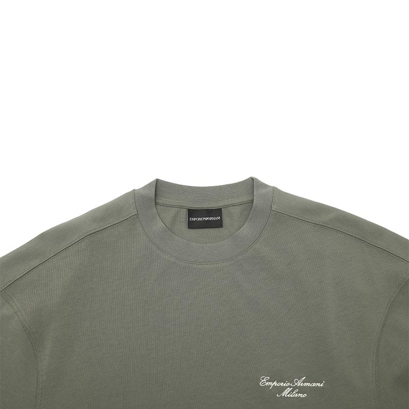 Emporio Armani Embroidered Letter Logo Loose Fit Crew Neck Short Sleeve T-Shirt Men tops Green EM001060-AF13715-U8142