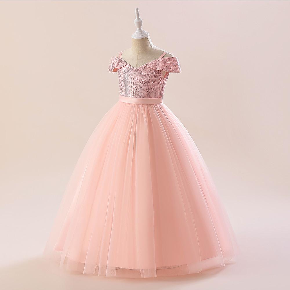 Vestido de Princesa de Lentejuelas de un Hombro para Niñas con Falda Esponjosa