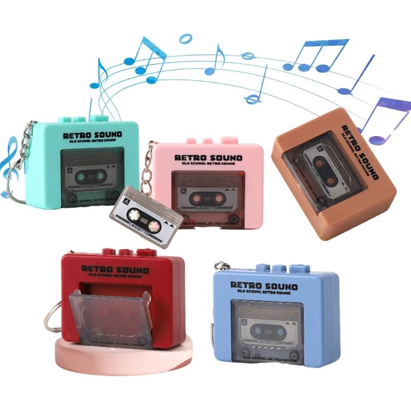 Miniature Retro Tape Recorders Keychains Creative Cassettes Player Keychains with 3 Songs and Recording Function for Backpacks and Handbags