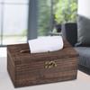 Solid Wood Tissue Case Vintage Metal Lock Desktop Tissue Box Household Home Living Room Decoration Storage Box Napkin Holder