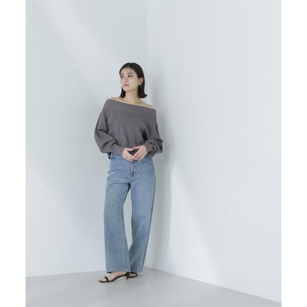Beauty Cropped Knit Red [Natural Basic] Off-the-Shoulder Sweater,