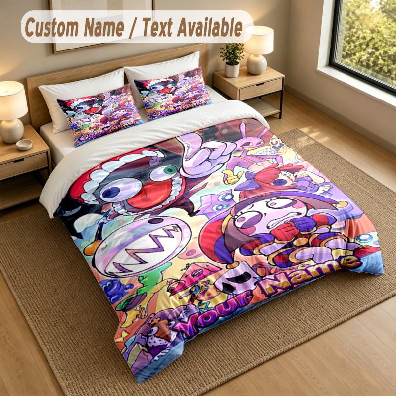 Custom Name Text Bedding 3Pcs Set,The Amazing Digital Circus 1 Duvet Cover 2 Pillowcases Soft Bed Linen For Gift