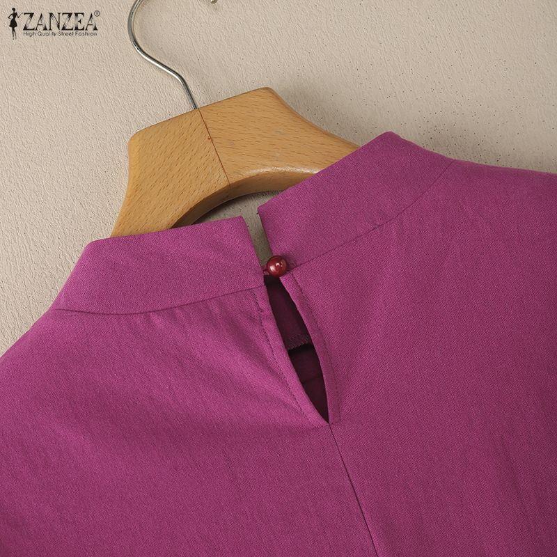 ZANZEA Damen Lässig Stehkragen 3/4-Ärmel Weite Bluse