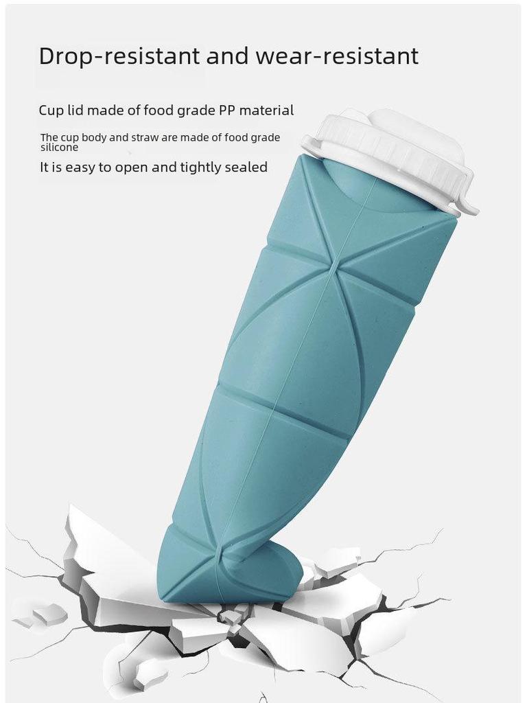 600ml Foldable Silicone Water Bottle: Portable, Straw-Style, Ideal for Outdoor Sports and Travel