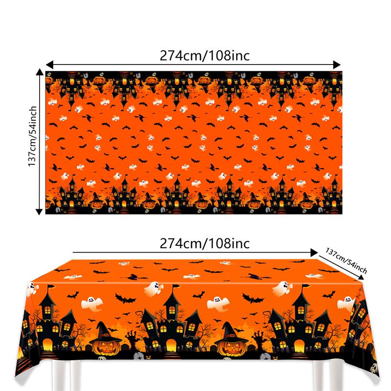 Halloweenský ubrus Fright Night: Design Hrad Dýňového Ducha, Jednorázový PE Materiál