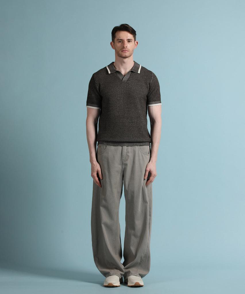 PANICALE Brown Melange Johnny Collar Polo Knit