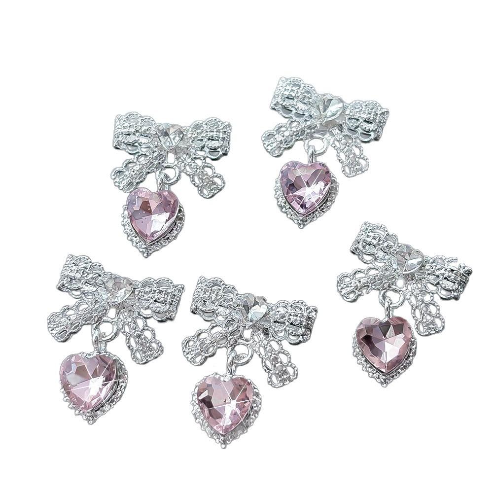 5Pcs Lace Bow Nail Charms Rhinestonesl Bow Pendant Nail Decor Cute Nail Decor  DIY Nails