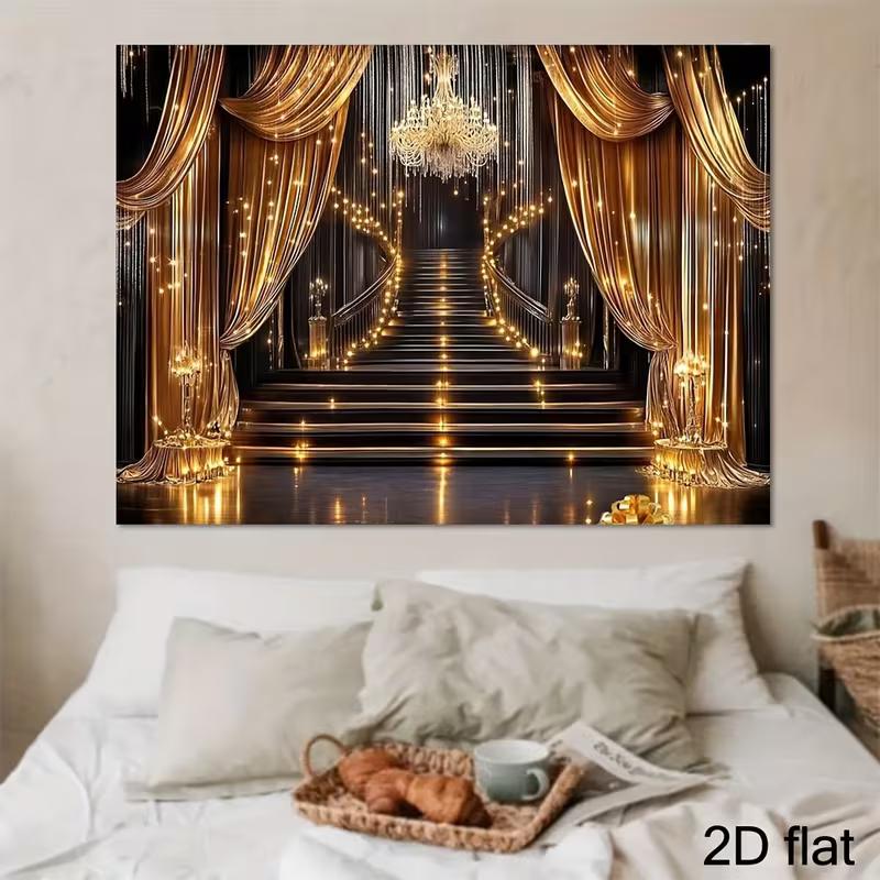 Schwarz-Gold Bühnenhintergrund Eleganter Ballsaal Treppenhaus mit Lichtern Fotografie Hintergrund