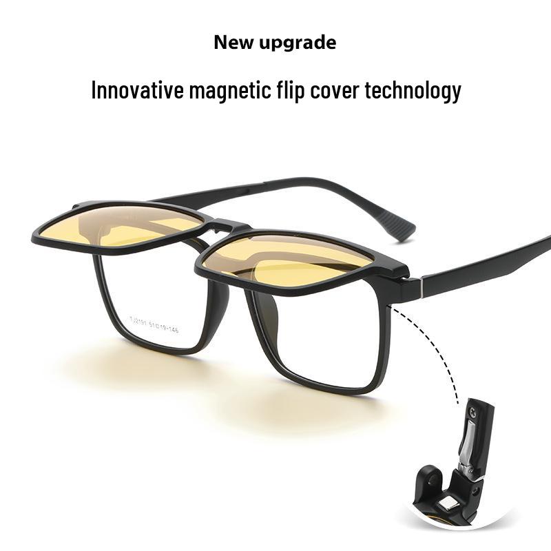 2191 Polariserade Nattseende Clip-on Glasögon för Män & Kvinnor - Magnetiska, Fyrkantig Ram, Myopi-Kompatibla Solglasögon
