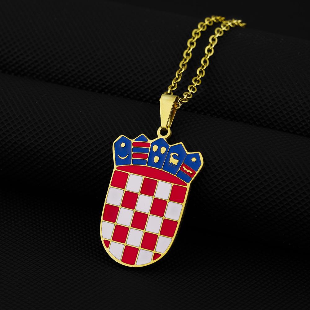 Stainless Steel Croatian Coat of Arms Pendant Necklace for Men & Women - Geometric Titanium Steel Design