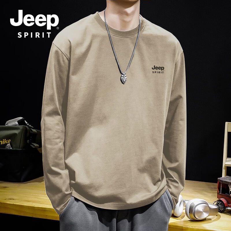 JEEP SPIRIT Men s Heavyweight Cotton Long Sleeve Crew Neck T-Shirt 5XL
