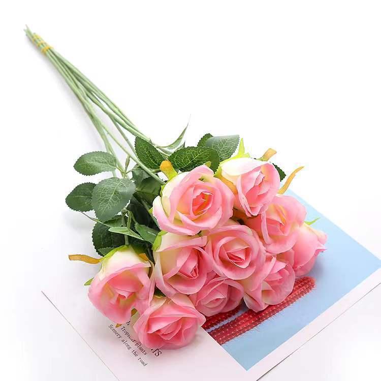 10 Stück/Lose Rose Künstliche Blumen Heim- und Wohnzimmerdekoration Einen Strauß in der Hand halten Esstisch Blumenschmuck Hochzeitsfeier Zubehör