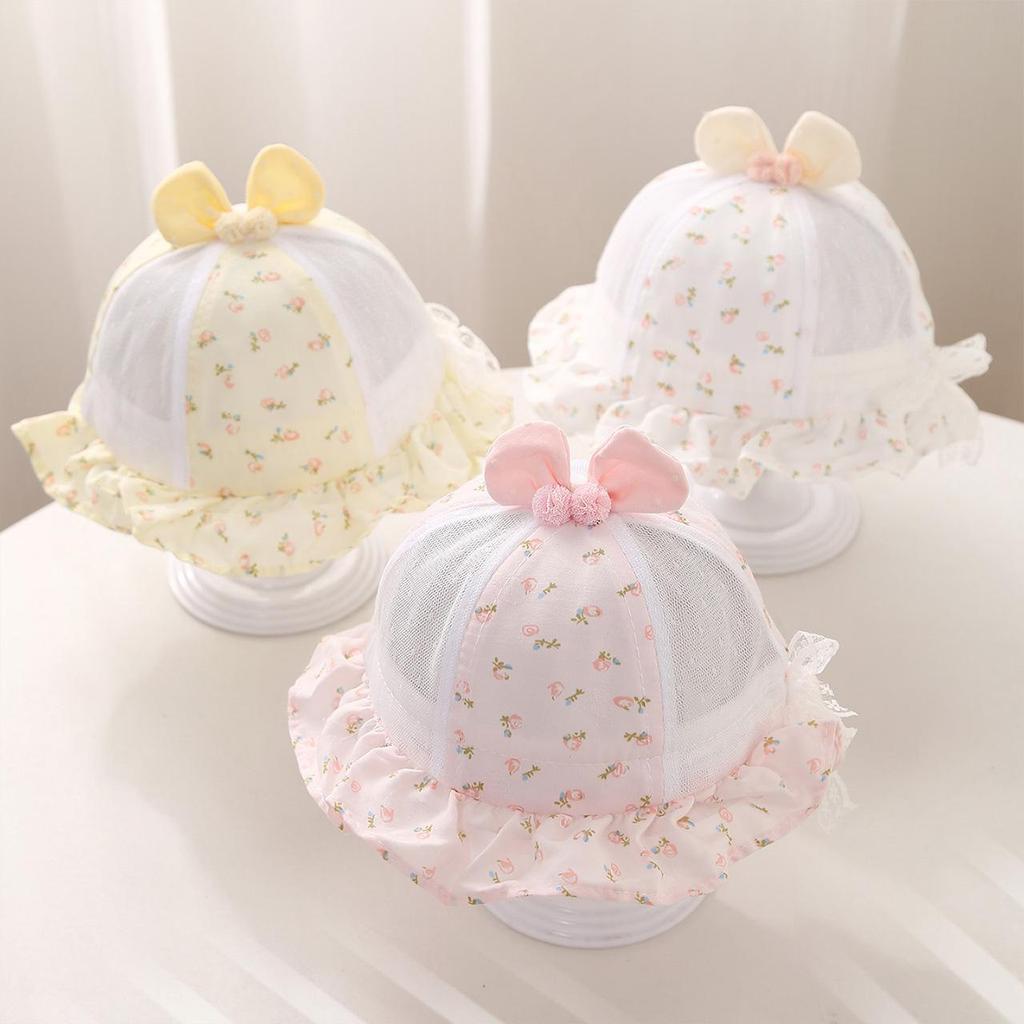 Sweet Floral Print Baby Girl Sun Hat Summer Thin Mesh Breathable Fisherman Cap for Toddler Girls Ruffle Brim Sun Visor Hats