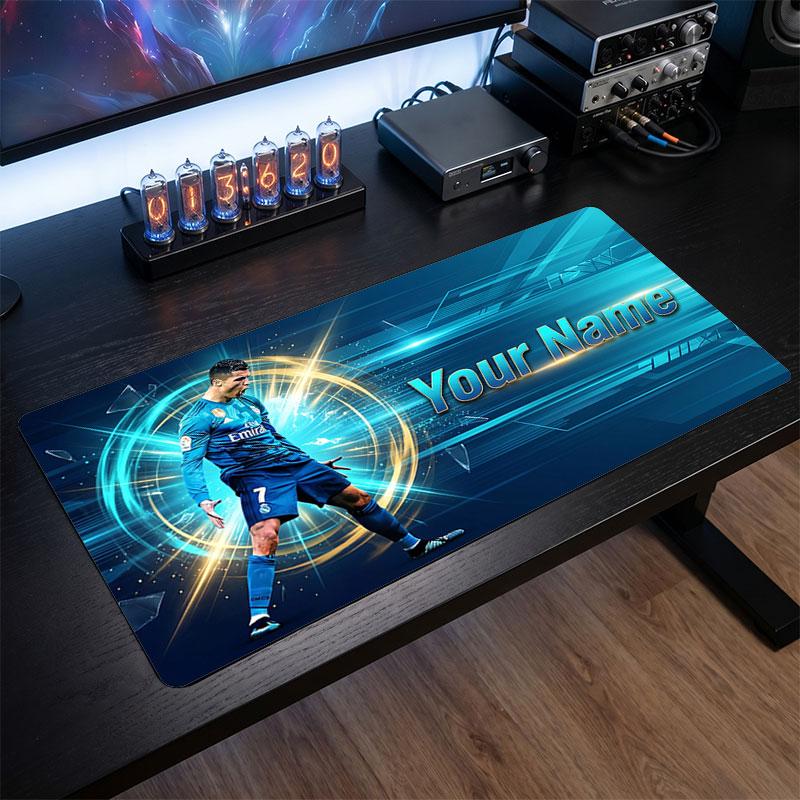 Tappetino Mouse Grande Personalizzato Cristiano Ronaldo, Stampa Testo Nome Personalizzato, Tappetino Scrivania Antiscivolo Logo Calcio Regalo Gaming
