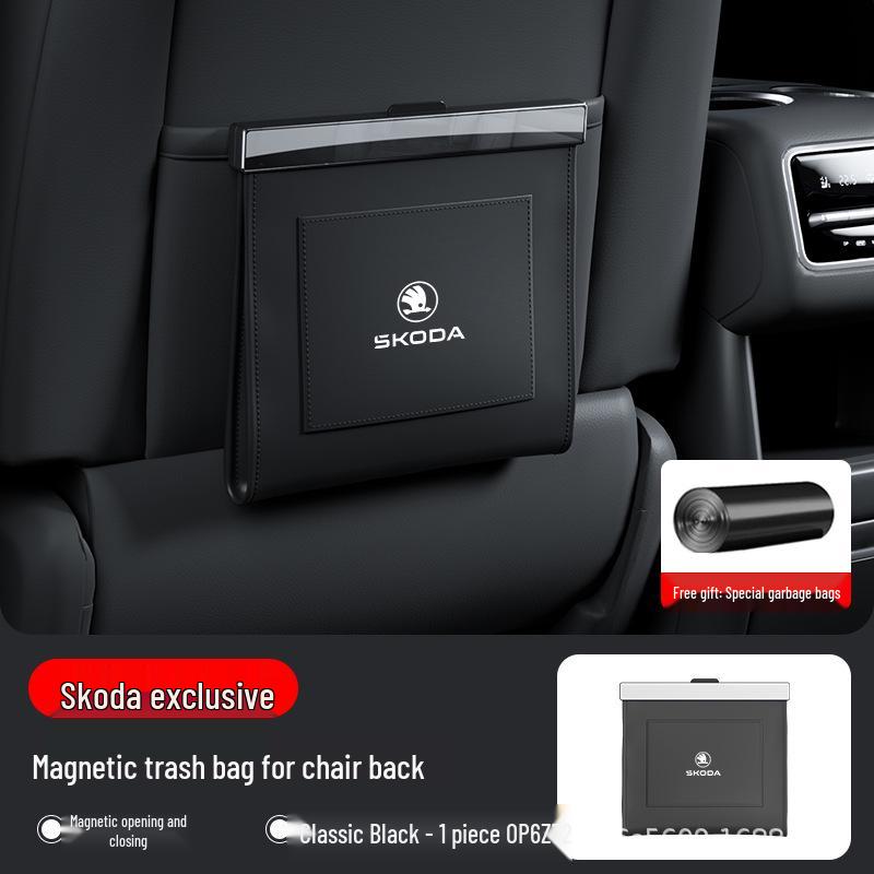 Waterproof Magnetic Leather Car Trash Bag for Skoda Octavia/Kamiq/Superb - Seat Back Organizer