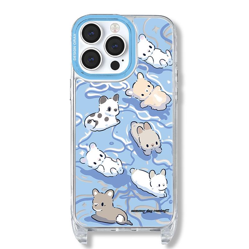 Zhitai iPhone 12-16 Pro Max Cartoon Mirror Case with Female Lanyard