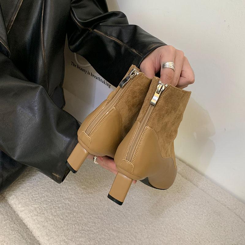 Fashion Fashion Pointed Toe Ladies Ankle Boots Shoes With Square Heels Women Short Boots Shoes Female Zippers Footwear Pumps