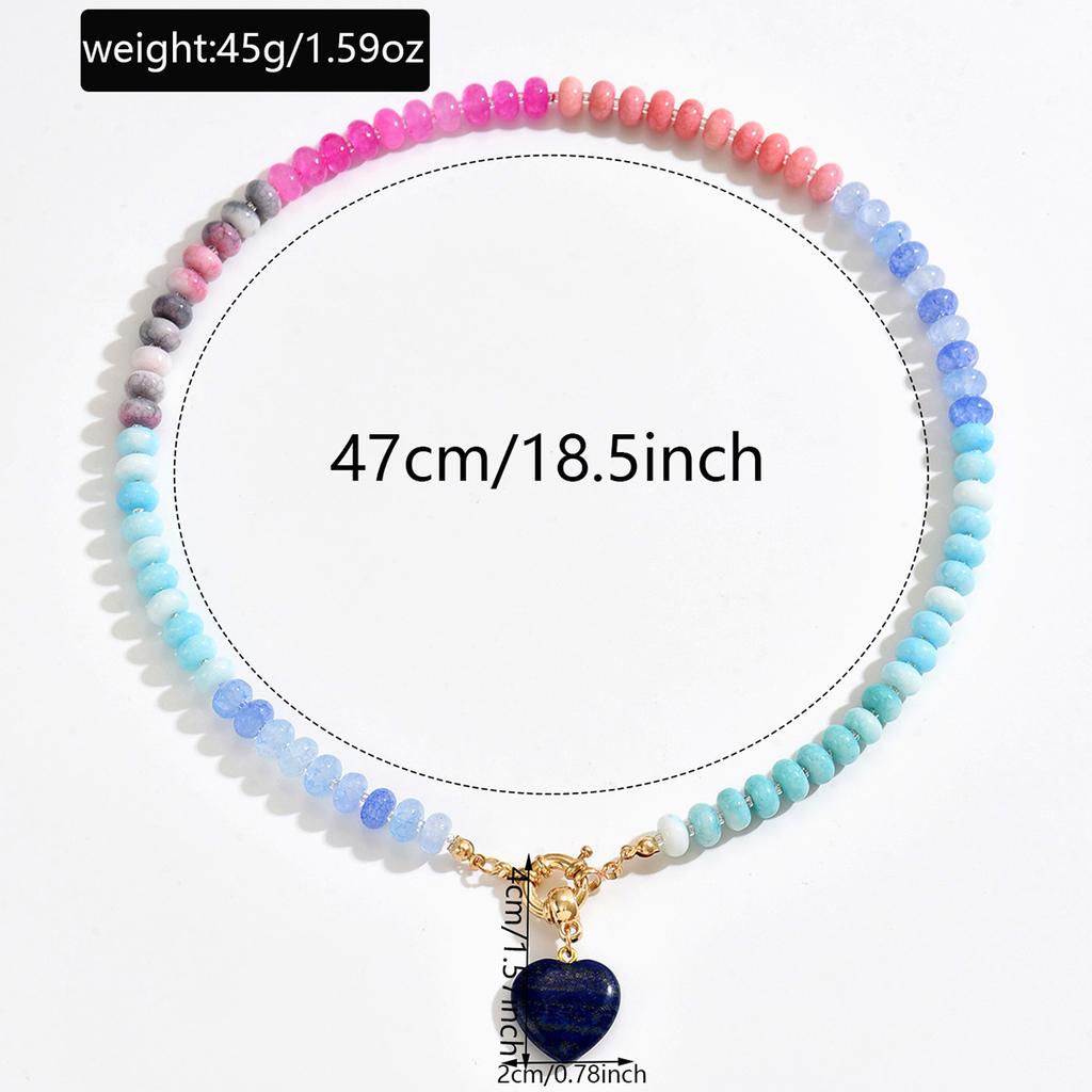 Cross-border Dopamine Natural Stone Bead Necklace, Small Fashion Gradient Heart Pendant Choker Chain for Women