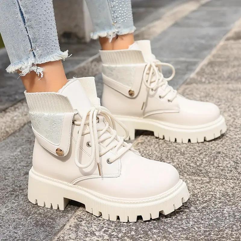 2025 Herbst/Winter Neue Britische Stil Damen Schnürung Kurze Stiefel mit Höhenverstellung und Schlankmachendem Aussehen