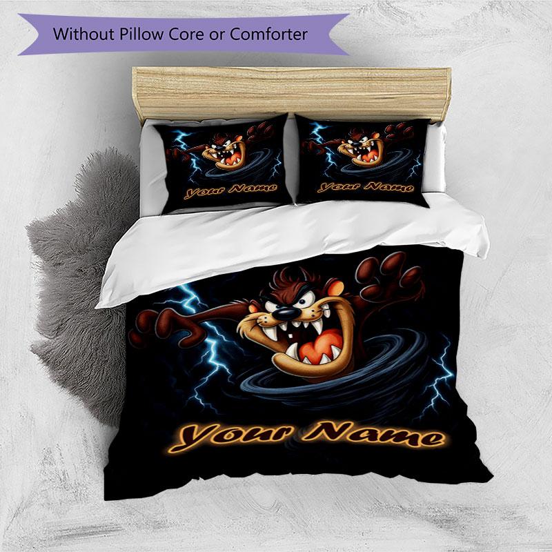 3PC Custom Name "Thunderous Tasmanian Devil" Bedding Set Printed Bedding Set Duvet Cover Closure Includes 1 Duvet Cover & 267 Pillowcases for Bedroom