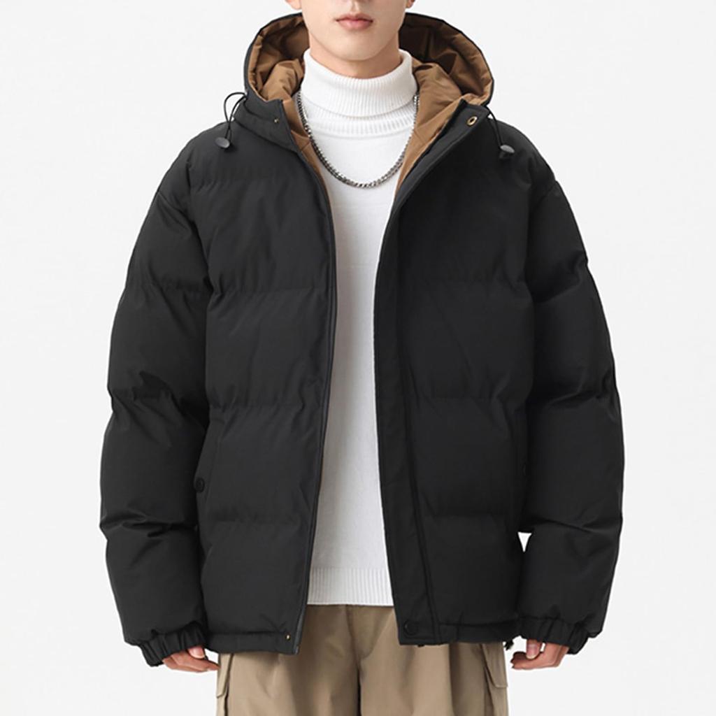 Men's Solid-color Casual Hooded Cotton-padded Jacket, Thickened Warm And Windproof Zipper Jacket