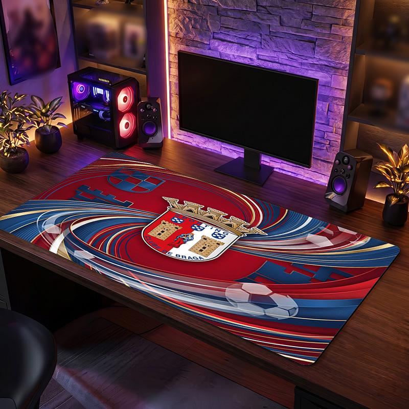 Braga FC Theme Pattern Mouse Pad, Soccer Logo Design XXL Gaming Desk Mat Non-Slip Computer Mouse Pad