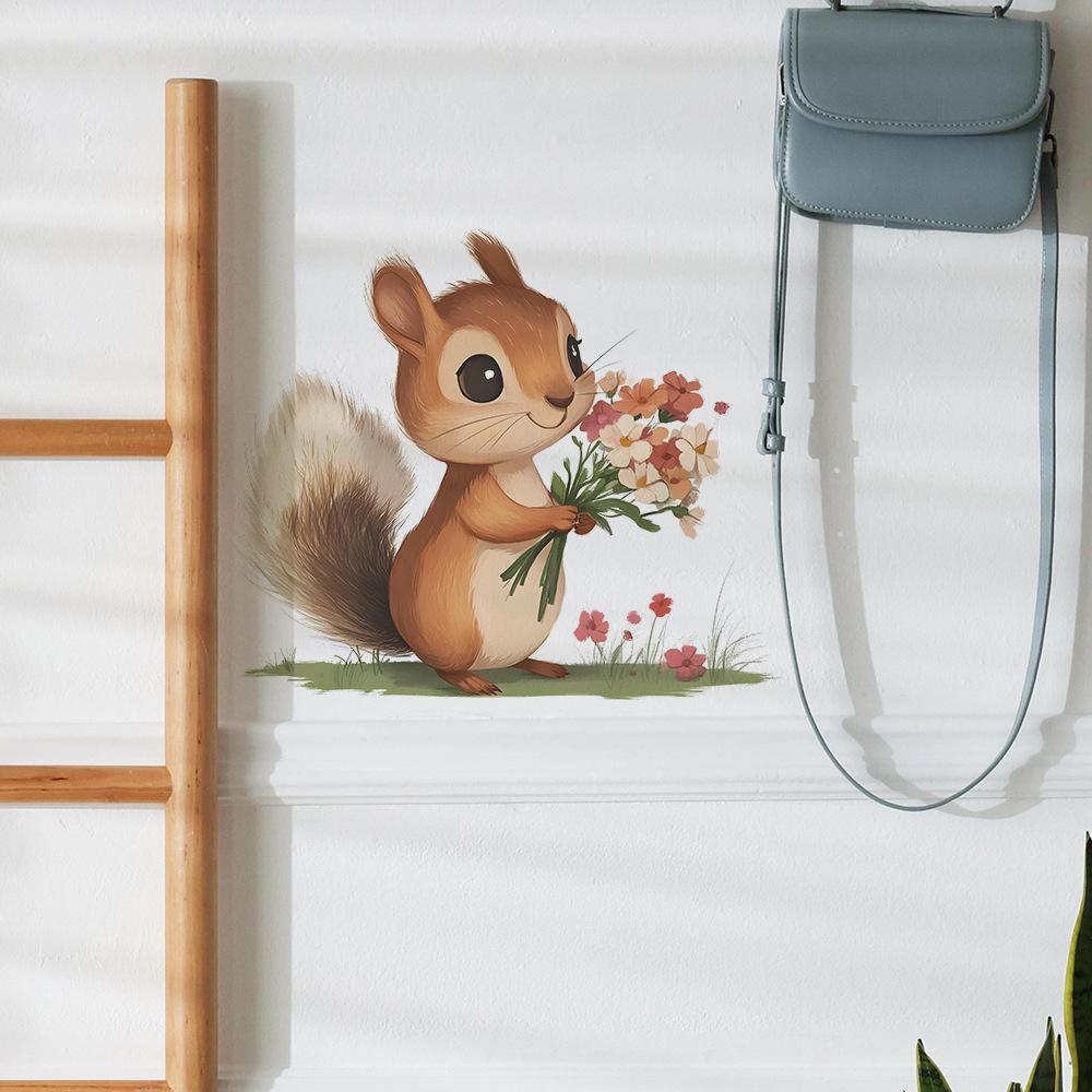 Tecknad Ekorre Bukett Sovrum Vardagsrum Hemma Vägg Bakgrund Försköning Dekoration Väggdekaler