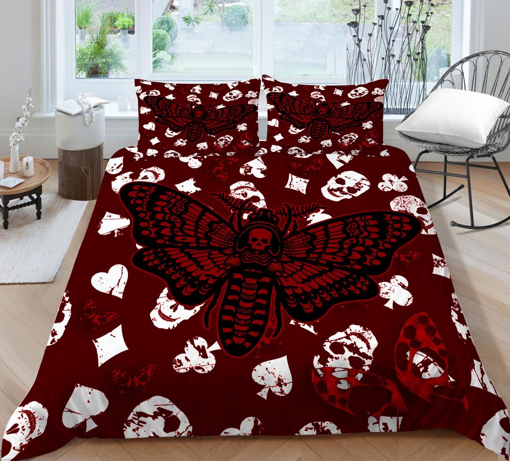 Moth Skull Digital Printing Polyester Quilt Cover Pillowcase Two Or Three Piece Set Polyester Fabric