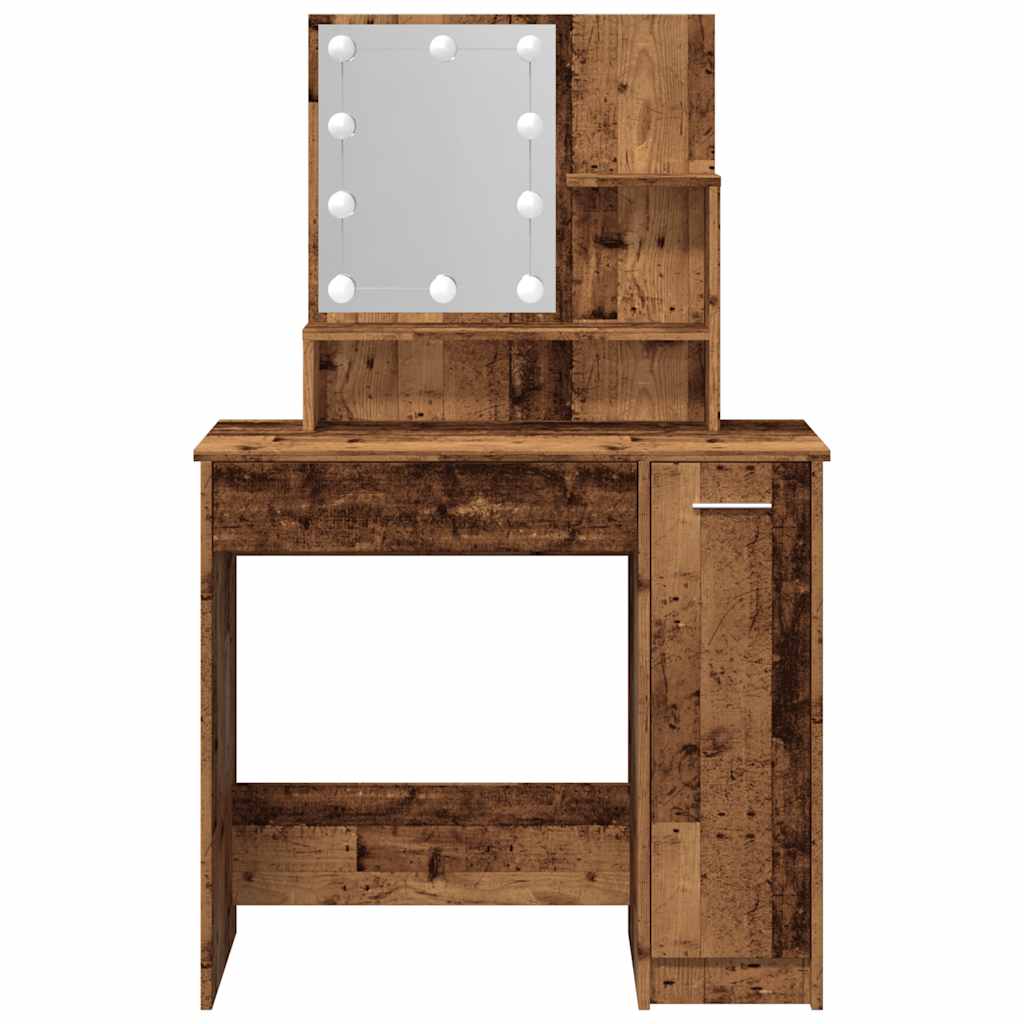 Vidaxl Dressing Table With LED Lighting, Old Wood, 86.5X35X136 Cm