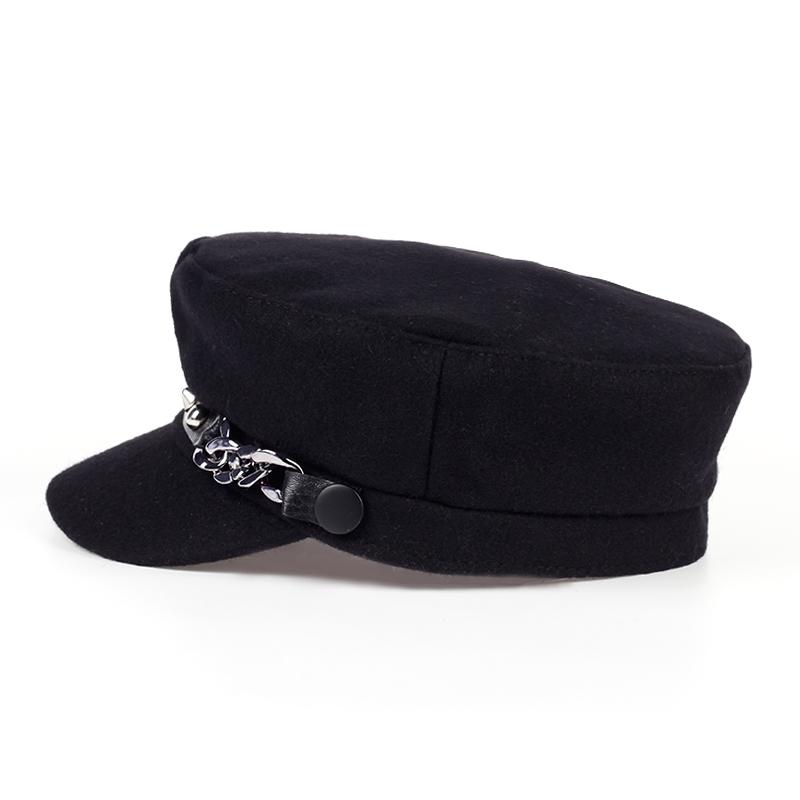Rivet Chain Decorative Navy Hat Street Fashion Outdoor Women's Beret Cap Leisure Painter Hats Wool Caps
