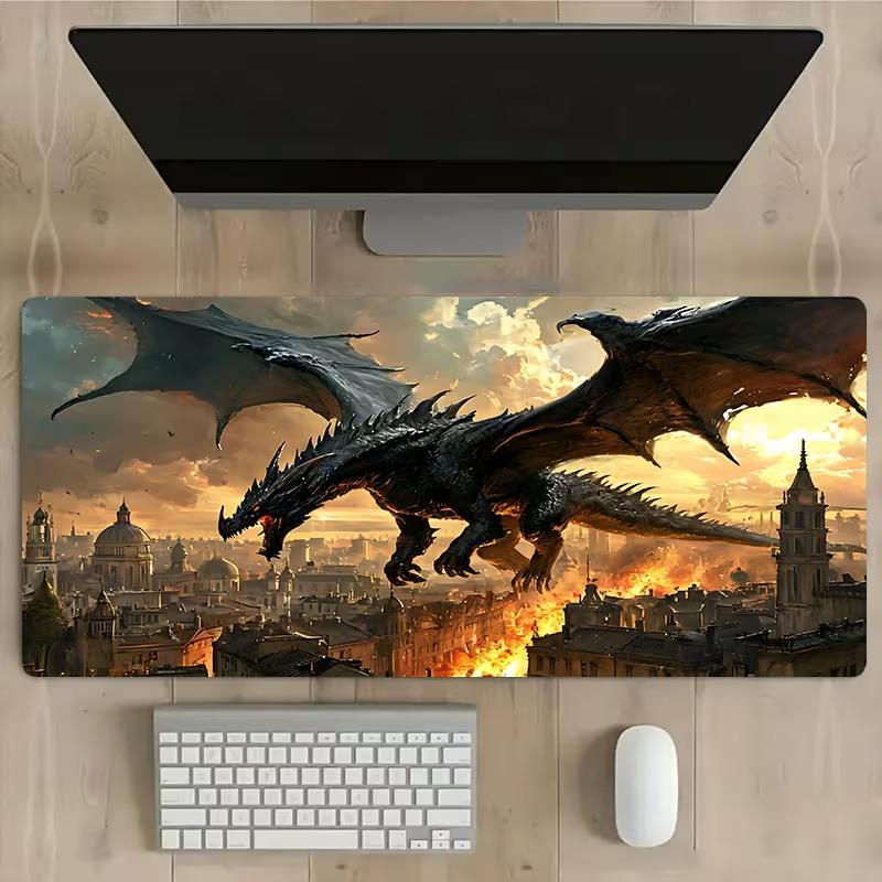 Fantasy Black Dragon Large Desk Mat Antislip Rubber Mousepad For Esport Gaming Room Pc Keyboard Workstation Desktop Decor