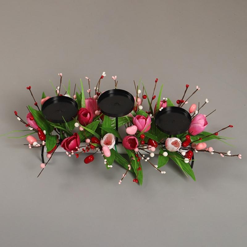 Iron Holders Valentine's Day Decoration for Dining Table Centerpeices Artificial Flower Tealight Holders P9YB