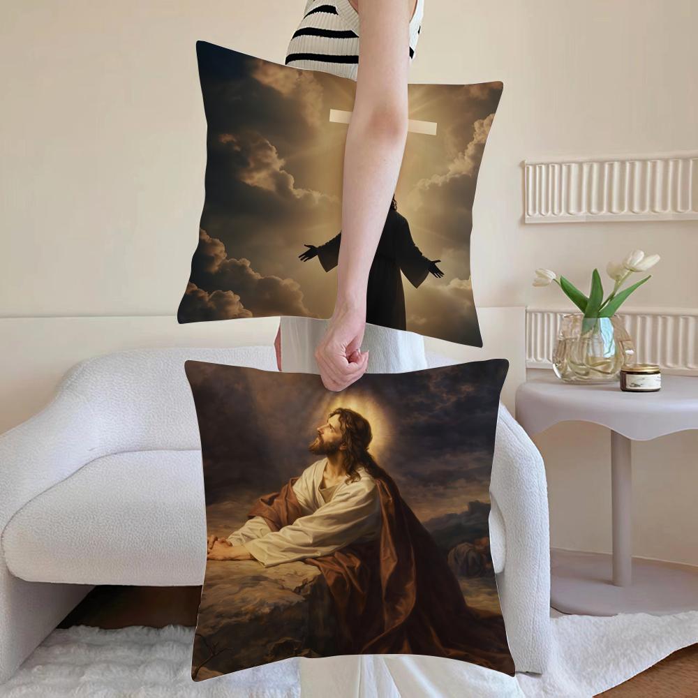 J-Jesus Christus Kissen Religiöse Dekoration Kissenbezug Täglich Waschbar Leinen Kissenbezug Weich Für Sofa Bett Wohnzimmer Dekoration