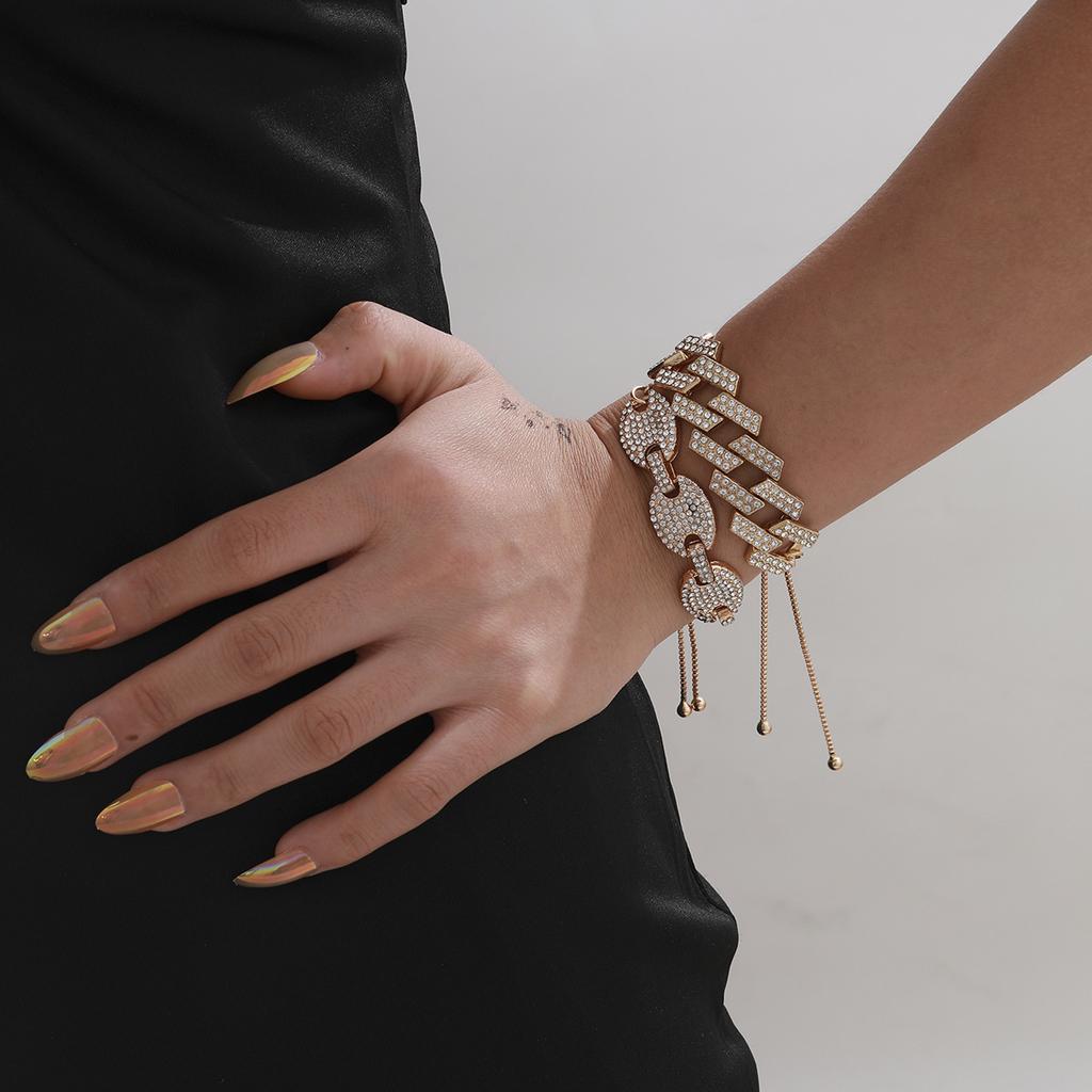 Stylish And Simple Double-Layer Alloy Bracelet For Women, Light Luxury Micro-Inlaid Rhinestone Temperament Versatile Jewelry