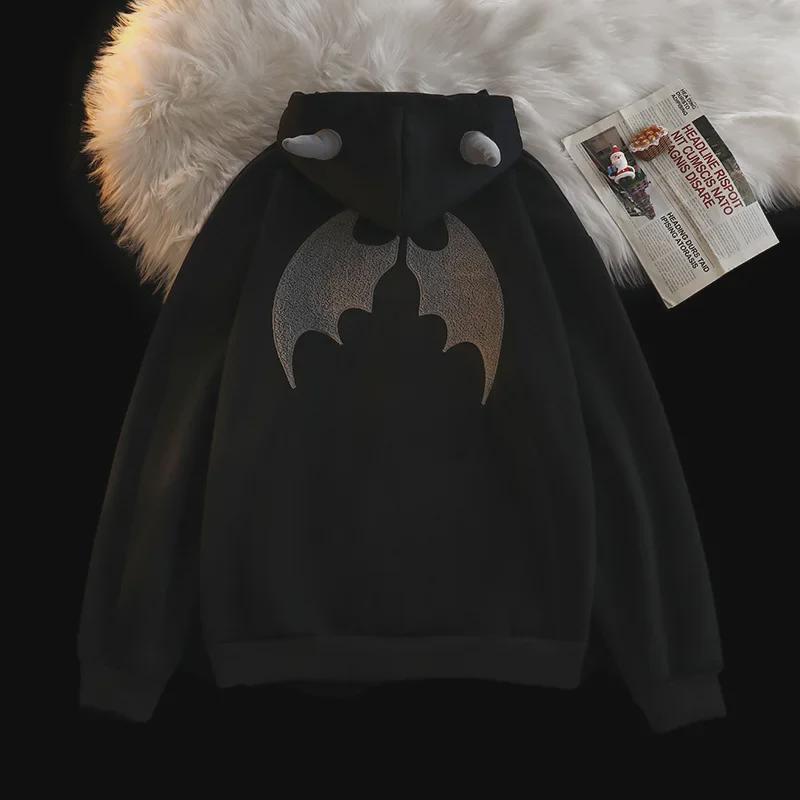 Unisex Retro Devil Horn Hooded Cardigan: Stylish, Loose-Fit Jacket for All