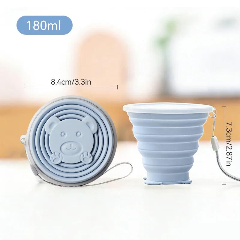 Portable Foldable Silicone Cup for Travel Cute Bear Design Collapsible Water Bottle Mouthwash Cup 180ml