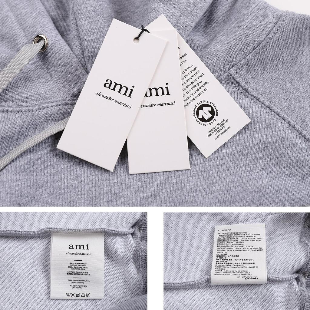 AMI 2025 Podzim/Zima Nová Pletená Mikina s Kapucí s Velkým Logem Vysoké Kvality Bavlna Pánská Mikina s Kapucí