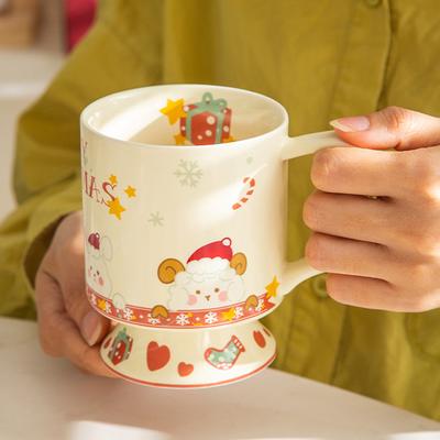 400ml Haushalts-Trinkutensilien Hochfüßige Keramiktasse Kreative Weihnachts-Cartoon-Tasse Frühstücks-Milch-Kaffee-Kakao-Tassen