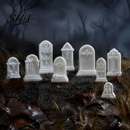 Detailed Gravestone Models for Crafts 10Pcs Mini Tombstone, 3D Printed Unpainted Model Kit, Micro Cemetery Miniature Tombstones Halloween Diorama
