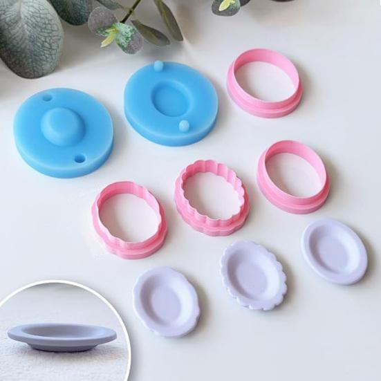 DIY Pendant Making Kit 12Pcs Mini Plate Clay Molds, Earring Molds with Positioning Base, Multi?Shape Polymer Craft Supplies Cutters for Earring,
