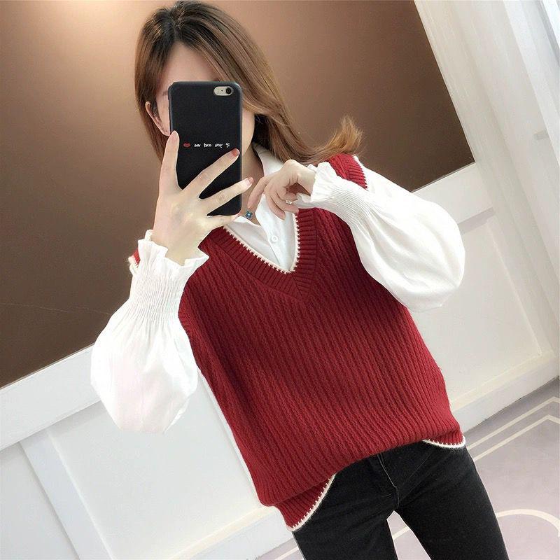 Women's 2025 Spring/Autumn Loose Knit Sweater & Vest Set