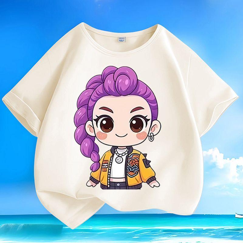 Boys' and Girls' Fashionable KPOP Hunting Girl Group Rumi's T-shirt Summer Children's Loose Pure Cotton T-shirt