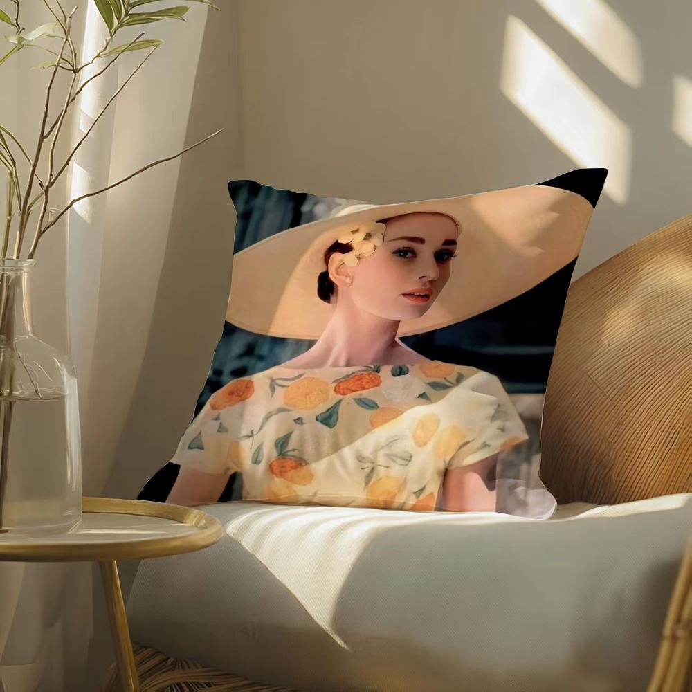 A-Audrey Hepburn Pillow Case Silky Elegant Comfort Sofa Bed Invisible Zipper